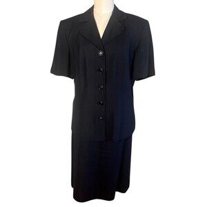 Talbots 2-Piece Skirt Suit Women's 12 Navy Office Career Lined Short Sleeve
